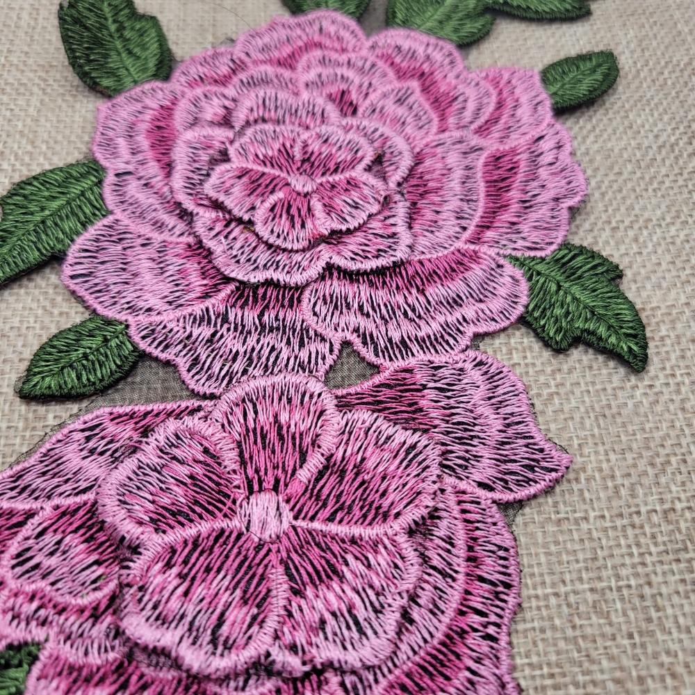 Pink Embroidered Floral Appliqué Patch